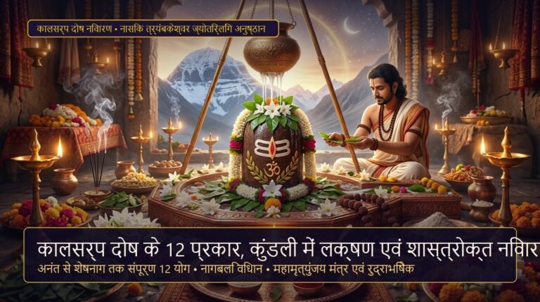 कालसर्प दोष के 12 प्रकार, कुंडली में लक्षण एवं शास्त्रोक्त निवारण: अनंत से शेषनाग तक, नासिक त्र्यंबकेश्वर पूजा विधान एवं रुद्राभिषेक